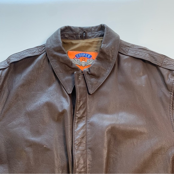 Vtg Cooper Jacket Men 46L Brown Type A2 Flight Bomber Goat Leather Military Coat - Picture 9 of 16